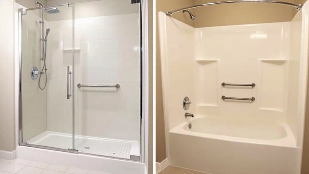 Walk-in shower vs. bathtub.
